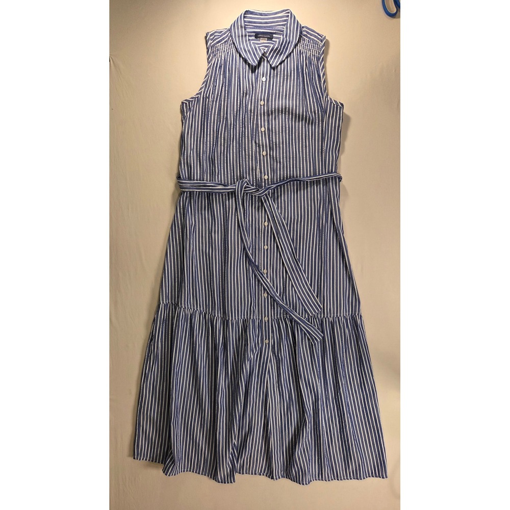 Tommy Hilfiger Women's Tie Waist Button Up Sleeveless Maxi Shirt Dress Size 8
